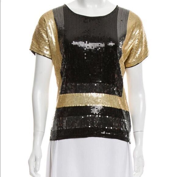 MICHAEL MICHAEL NWT KORS Colorblock Sequin Gold Top Blouse  XSMALL - Picture 1 of 3